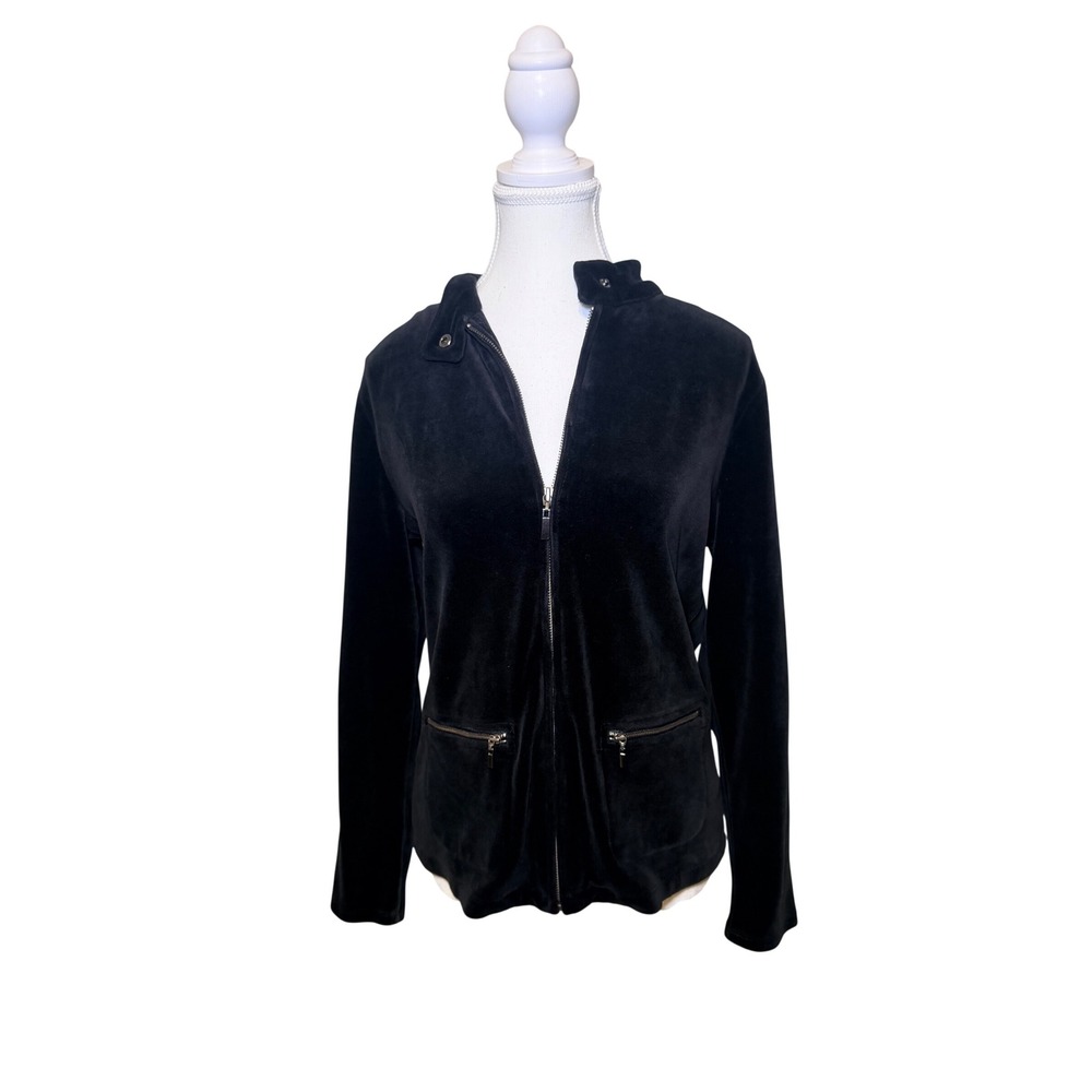 Black Velvet Zip Jacket Petite Soft Luxe Minimalist PM